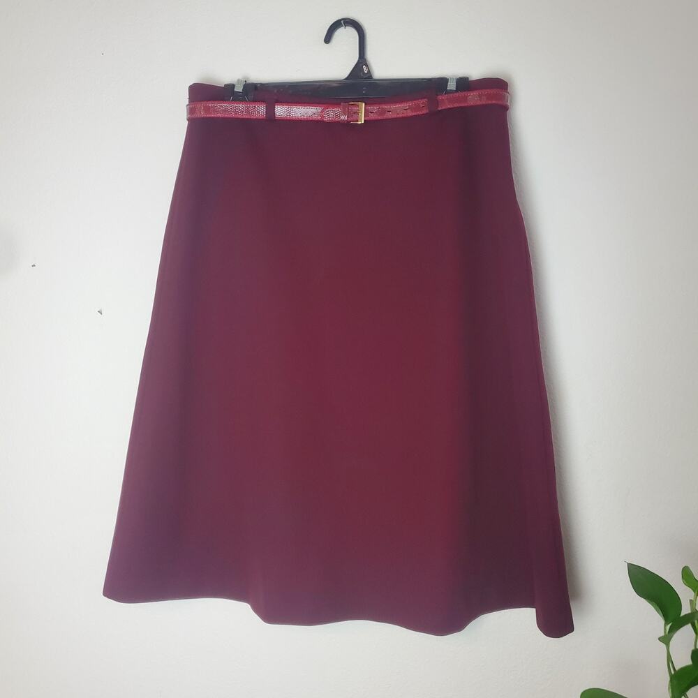 Vintage rrrruss Skirt Red Maroon Belted A Line Midi Retro Dark Academia READ